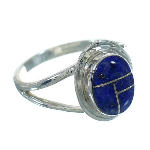 Lapis Inlay And Sterling Silver Southwestern Ring Size 6-3/4 YX66959