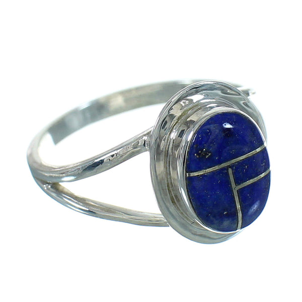 Lapis Inlay And Sterling Silver Southwestern Ring Size 6-3/4 YX66959