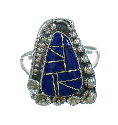 Genuine Sterling Silver And Lapis Inlay Southwest Flower Ring Size 7-1/2 YX66996