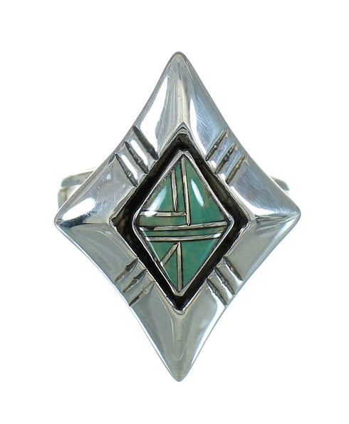 Turquoise Inlay And Silver Southwestern Ring Size 7-1/2 WX80043