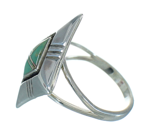 Turquoise Inlay And Silver Southwestern Ring Size 7-1/2 WX80043