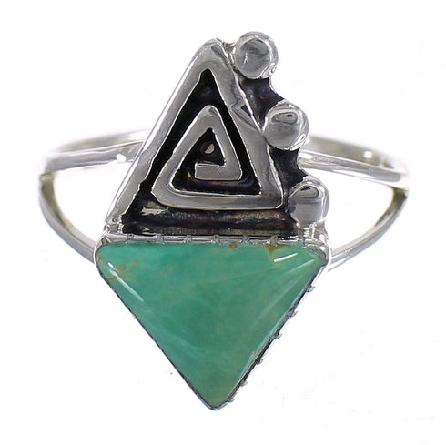 Southwest Genuine Sterling Silver Turquoise Water Wave Ring Size 7-1/2 QX80814