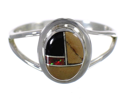 Multicolor Inlay Southwestern Sterling Silver Ring Size 6-1/4 AX80558