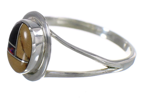 Sterling Silver Southwestern Multicolor Inlay Ring Size 5-1/2 AX80540