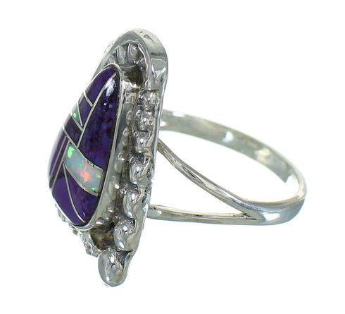Southwestern Magenta Turquoise And Opal Genuine Sterling Silver Ring Size 8-1/2 QX68353