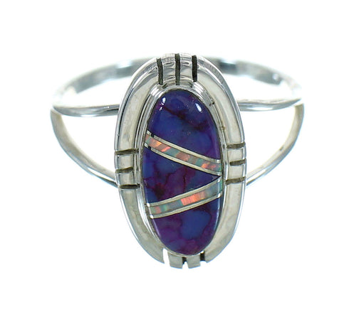 Southwestern Magenta Turquoise Opal Silver Ring Size 8-1/2 QX82172