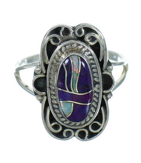 Southwest Magenta Turquoise Opal Genuine Sterling Silver Ring Size 6-1/2 QX82183