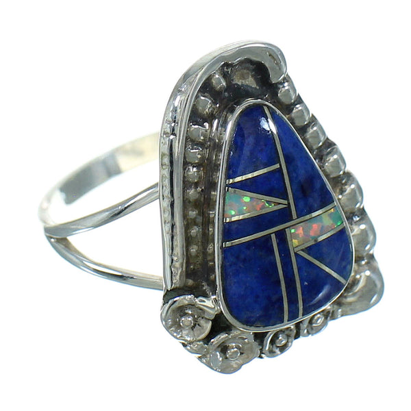 Silver Opal Lapis Southwestern Flower Ring Size 7-3/4 YX81826