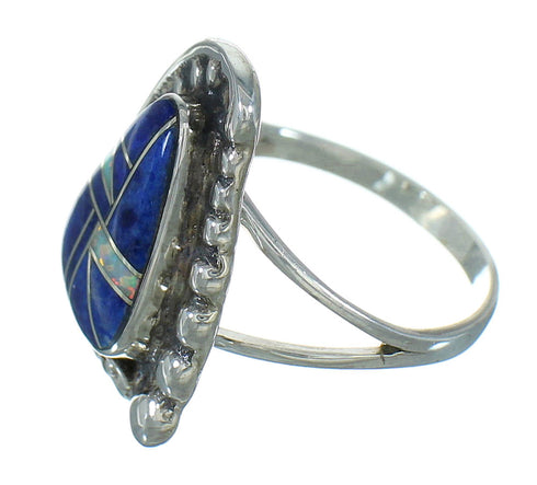 Silver Lapis And Opal Southwestern Flower Ring Size 6-1/2 YX81822