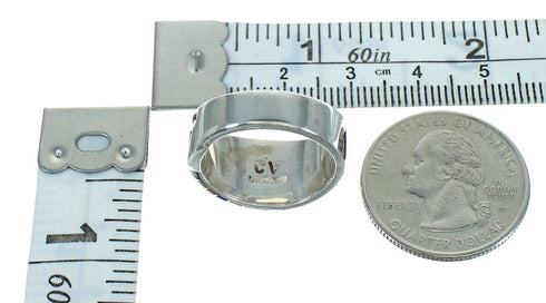 Southwest Genuine Sterling Silver Water Wave Multicolor Inlay Ring Size 6 QX74625