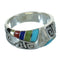 Multicolor Inlay Water Wave Southwestern Silver Ring Size 7-3/4 QX74664