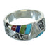 Authentic Sterling Silver Southwestern Water Wave Multicolor Inlay Ring Size 6 QX74635