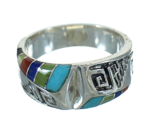 Authentic Sterling Silver Southwest Water Wave Multicolor Inlay Ring Size 5 QX74634