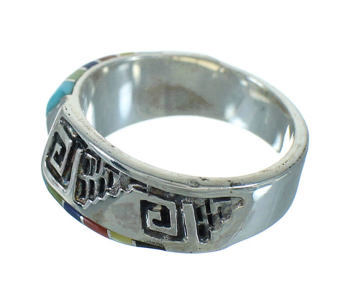 Authentic Sterling Silver Southwest Water Wave Multicolor Inlay Ring Size 5 QX74634