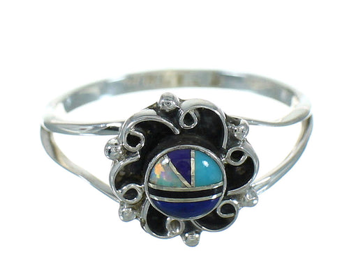 Multicolor Inlay Southwestern Sterling Silver Ring Size 5-1/2 QX74771