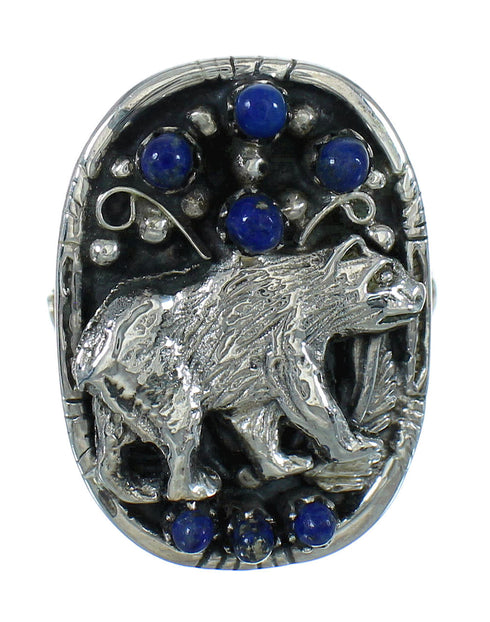 Lapis And Sterling Silver Southwestern Bear Ring Size 6-3/4 YX81544