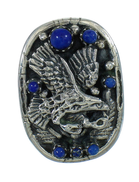 Lapis And Sterling Silver Southwest Eagle Ring Size 7-1/4 YX81577