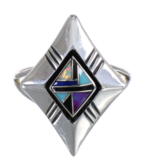 Sterling Silver Southwest Multicolor Inlay Ring Size 7-1/4 WX79902