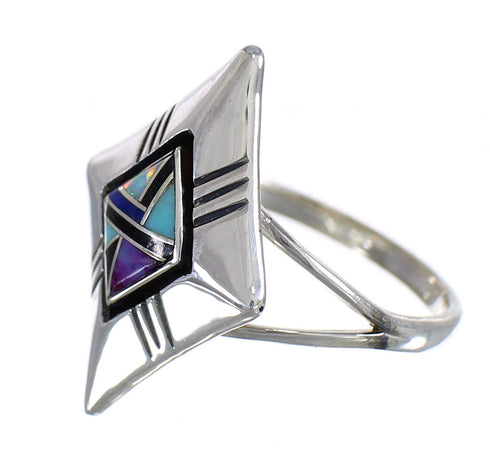 Sterling Silver Southwest Multicolor Inlay Ring Size 7-1/4 WX79902