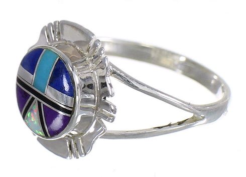 Southwest Sterling Silver Multicolor Ring Size 6-3/4 WX79960