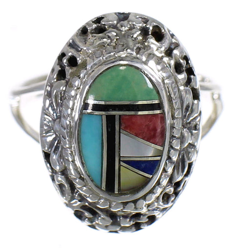 Southwest Silver Multicolor Ring Size 5-3/4 YX70978