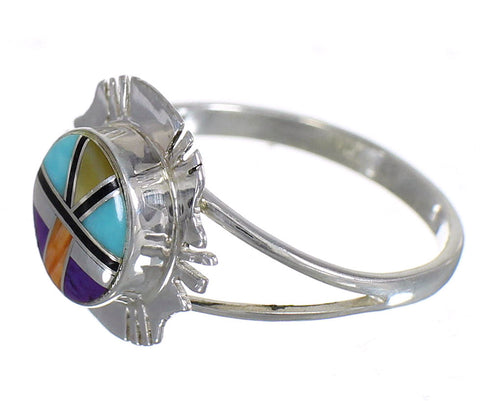 Southwestern Multicolor Inlay Sterling Silver Ring Size 5-1/2 YX71039