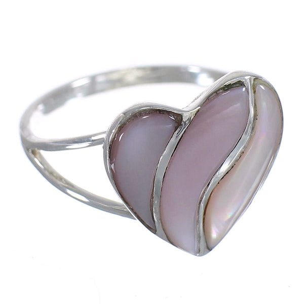 Pink Shell And Sterling Silver Heart Southwest Ring Size 4-3/4 WX67006