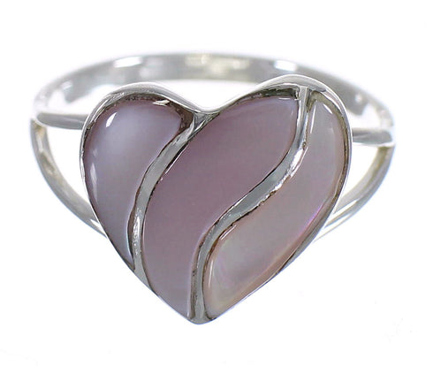 Pink Shell And Sterling Silver Heart Southwest Ring Size 4-3/4 WX67006