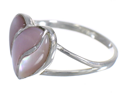 Pink Shell And Sterling Silver Heart Southwest Ring Size 4-3/4 WX67006