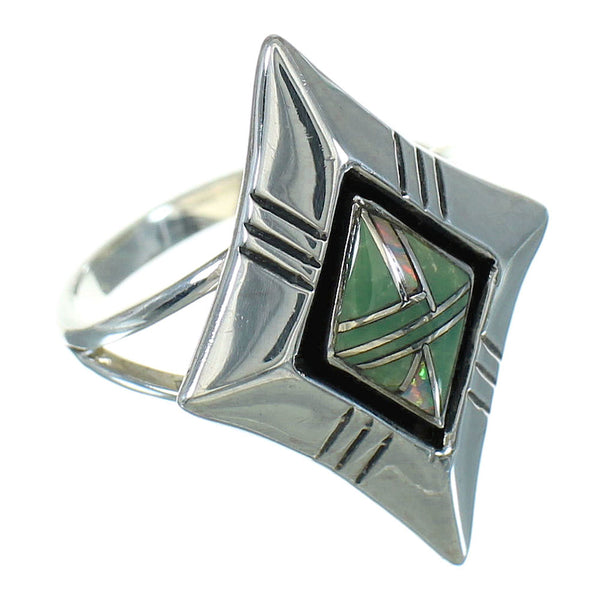 Southwest Turquoise And Opal Inlay Sterling Silver Ring Size 5-1/2 WX73599