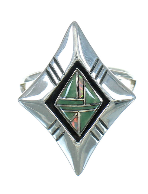 Turquoise And Opal Inlay Sterling Silver Southwestern Ring Size 8-1/2 WX73604