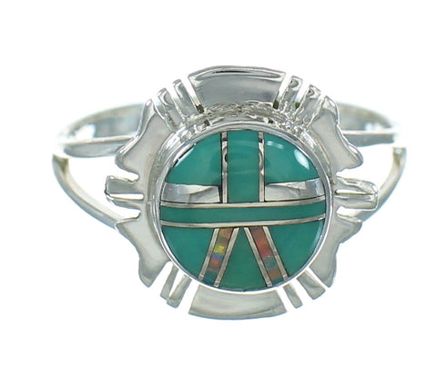 Turquoise And Opal Inlay Southwestern Silver Ring Size 5 WX73730
