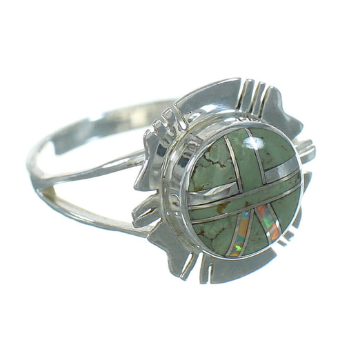 Southwestern Silver Opal And Turquoise Inlay Ring Size 7-1/4 WX73752