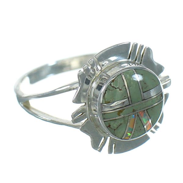 Silver Turquoise And Opal Inlay Southwestern Ring Size 5-1/4 WX73748