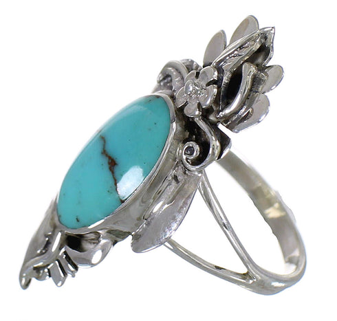 Turquoise And Silver Southwestern Flower Ring Size 5 YX79874