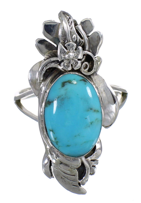 Silver Turquoise Southwestern Flower Ring Size 8-1/2 YX79879