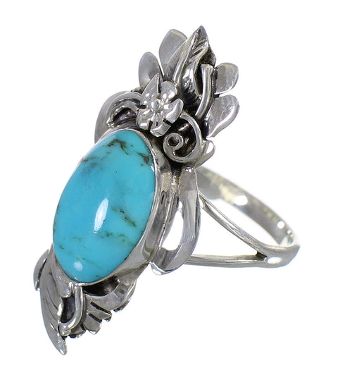 Silver Turquoise Southwestern Flower Ring Size 8-1/2 YX79879