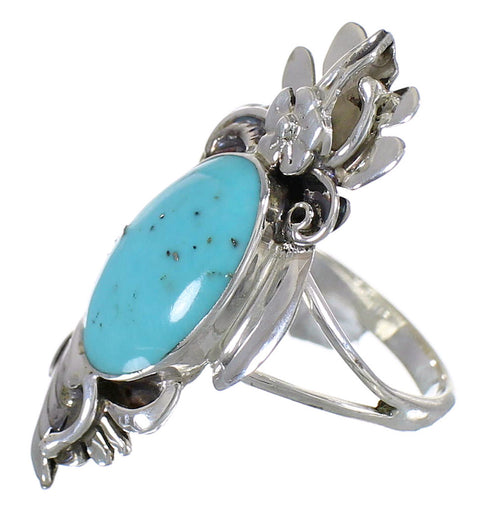 Southwestern Silver Turquoise Flower Ring Size 4-1/2 YX79894