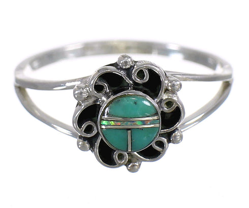 Southwestern Sterling Silver Turquoise And Opal Ring Size 4-1/2 RX83225