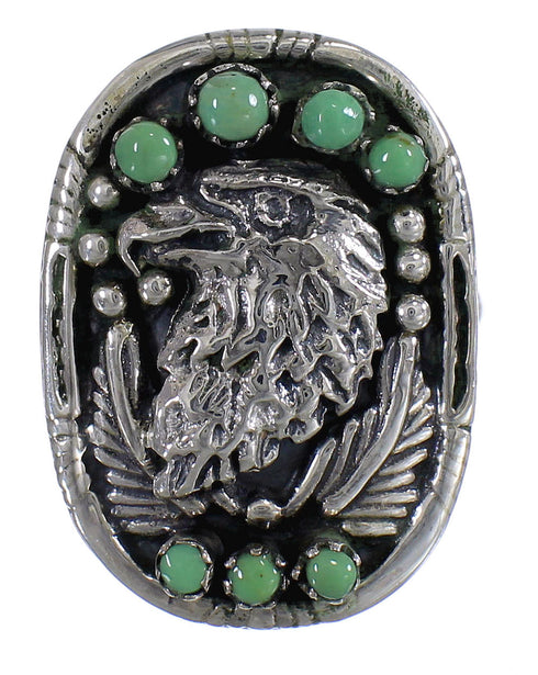 Genuine Sterling Silver Eagle Turquoise Ring Size 8-1/4 RX80396