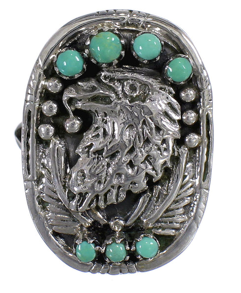 Southwest Sterling Silver Eagle Turquoise Ring Size 4-1/2 RX80404