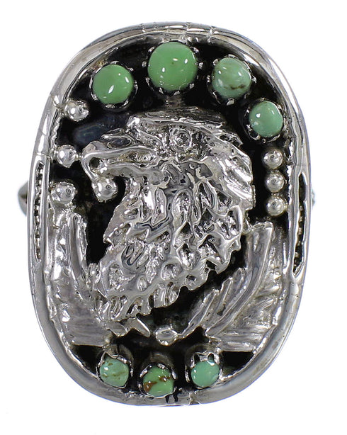 Southwest Turquoise Genuine Sterling Silver Eagle Ring Size 6-3/4 RX80436
