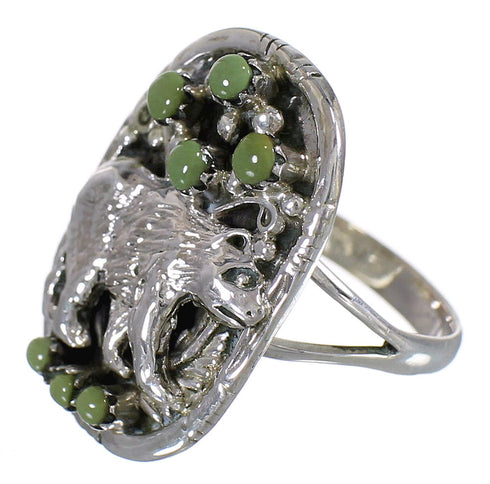 Turquoise And Genuine Sterling Silver Bear Ring Size 7-1/4 RX80832
