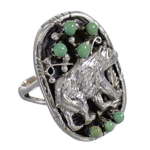 Genuine Sterling Silver Southwest Turquoise Bear Ring Size 8-1/4 RX80879