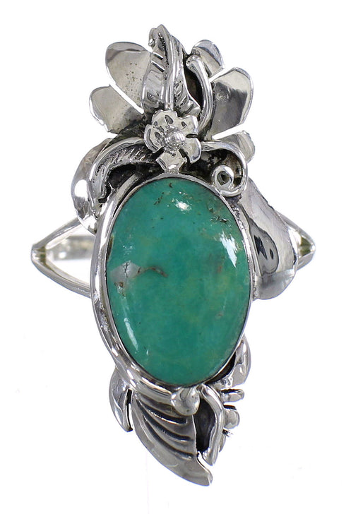 Silver Turquoise Southwestern Flower Ring Size 8-1/4 YX73700