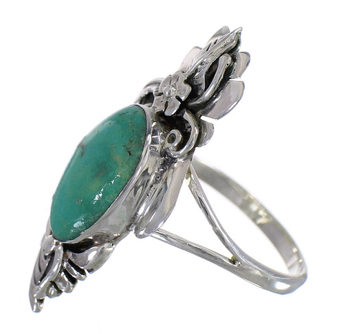 Silver Turquoise Southwestern Flower Ring Size 8-1/4 YX73700