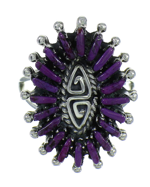 Southwestern Silver Water Wave And Magenta Turquoise Needlepoint Jewelry Ring Size 6-1/2 YX67097