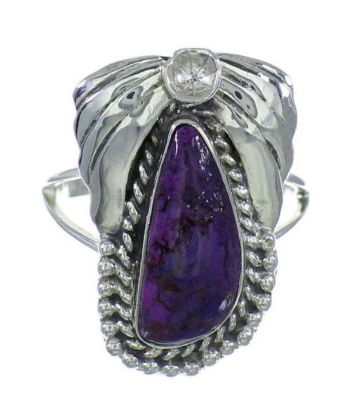 Authentic Sterling Silver And Magenta Turquoise Southwestern Flower Ring Size 8-1/2 YX67324