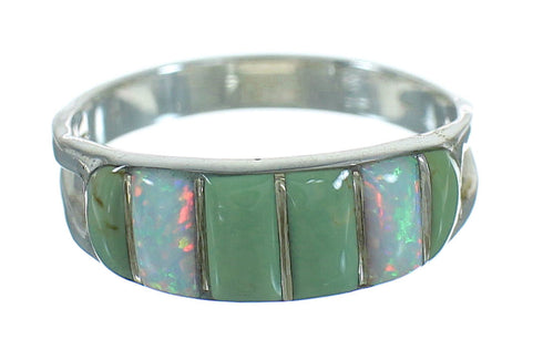 Southwestern Silver Turquoise And Opal Inlay Ring Size 5-1/4 YX68844