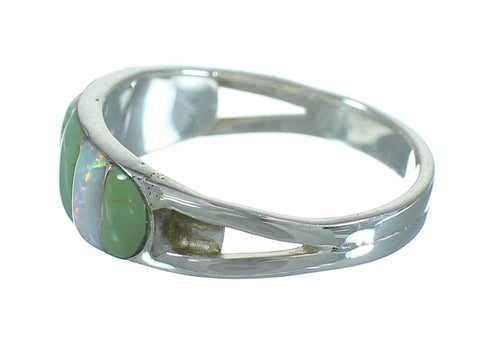 Southwestern Silver Turquoise And Opal Inlay Ring Size 5-1/4 YX68844